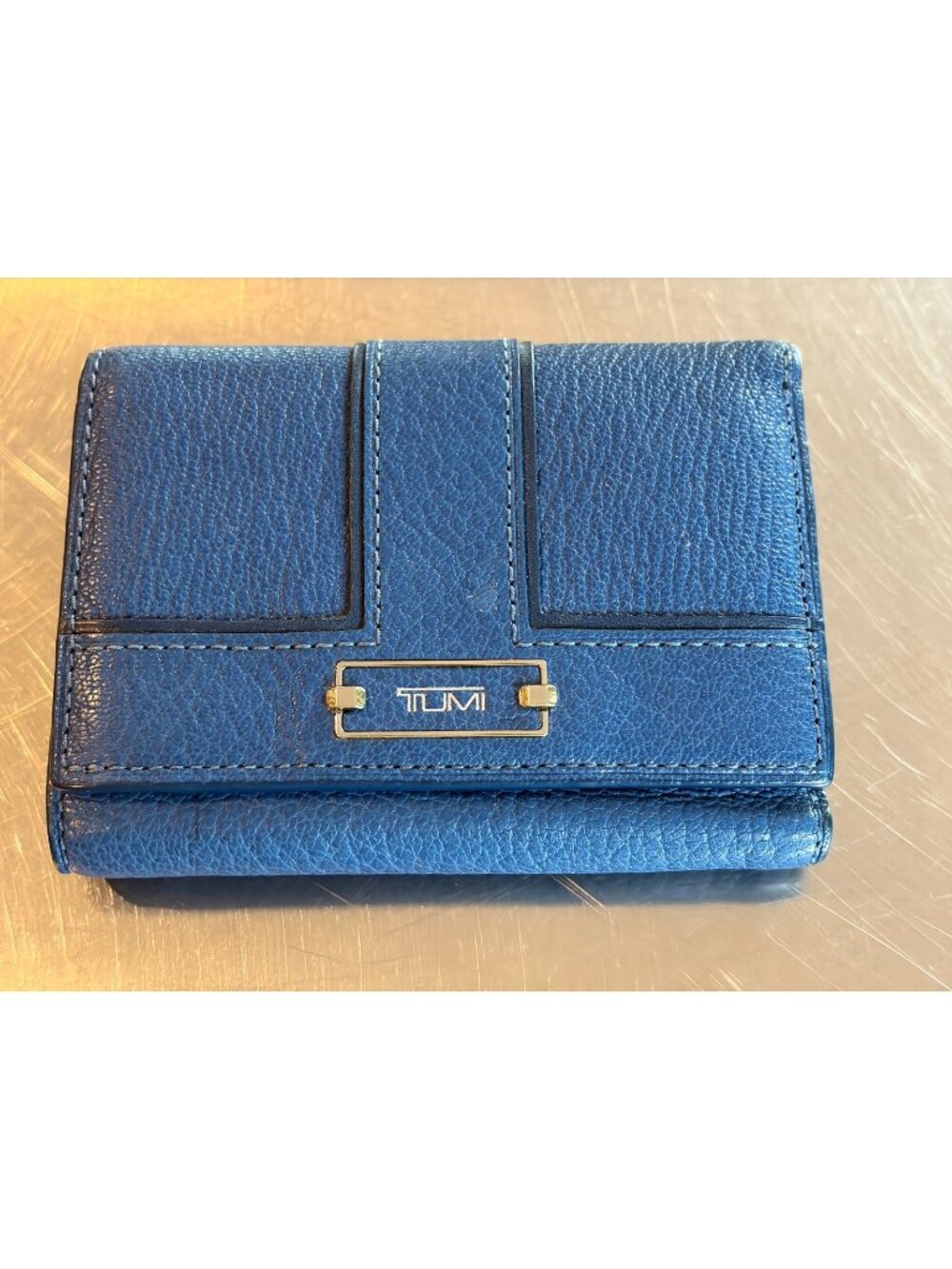 Tumi Blue Leather Small Tri-fold Wallet